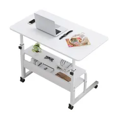 Height Adjustable Movable Laptop Desk with Storage Shelf